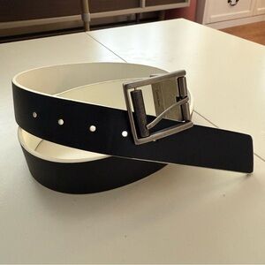 CALVIN KLEIN Reversible Black White Belt Silver Roller Buckle